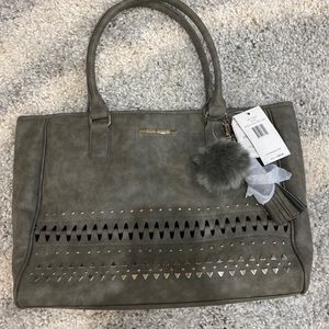 Steve Madden Brosa Studded Perf Tote Gray Hand Bag
